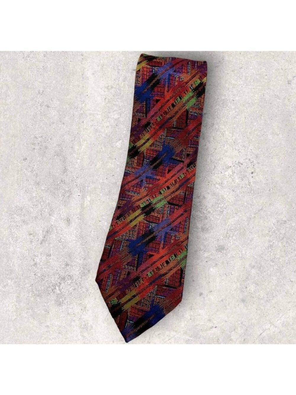 MISSONI Silk Tie ITALY Red Blue Orange Geometric W:3.7" EUC